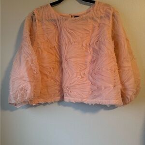 ELOQUII Peach Organza Ruffled Crop Top Sheer Balloon Sleeve